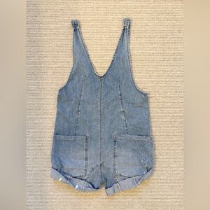 We The Free 100% Cotton Blue Denim Distressed Overall Shorts XS